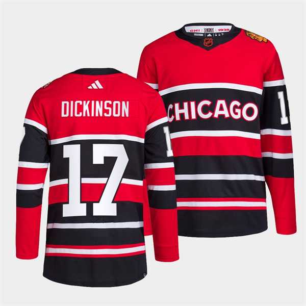Mens Chicago Blackhawks #17 Jason Dickinson Red Black 2022 Reverse Retro Stitched Jersey Dzhi->chicago blackhawks->NHL Jersey